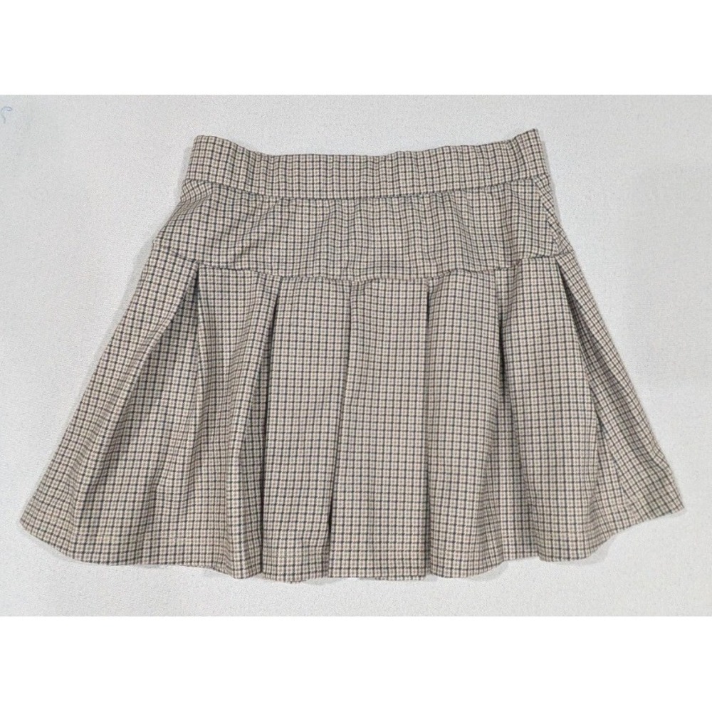 Olive & Oak Pleated Mini Skirt Womens Medium Brown Plaid Preppy Academic 5T02280